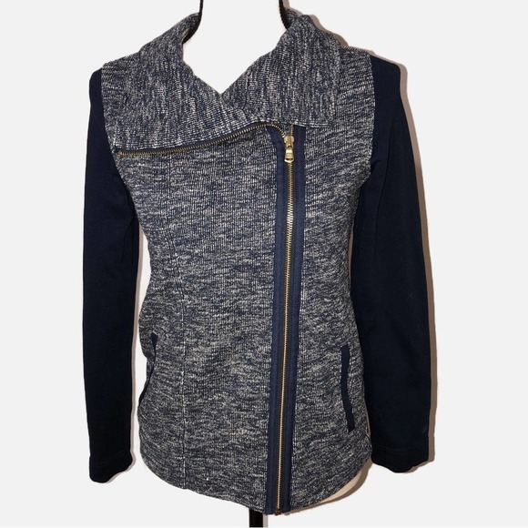 Tommy Hilfiger Tops - Tommy Hilfiger Athluxe Mixed Fabric Blue Tweed Gold Jacket Extra Small